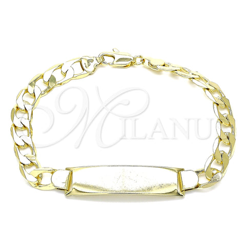 Pulsera con Placa 03.213.0131.08 Oro Laminado, Diseño de Cubana, Pulido, Tono Dorado (08 MM Thickness, 8 Inches Length)