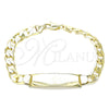 Pulsera con Placa 03.213.0131.08 Oro Laminado, Diseño de Cubana, Pulido, Tono Dorado (08 MM Thickness, 8 Inches Length)