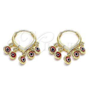 Argolla Huggie 02.63.2714.15 Oro Laminado, Diseño de Ojo Griego, Resinado Rojo, Tono Dorado
