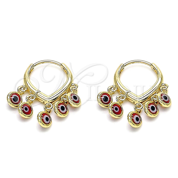 Argolla Huggie 02.63.2714.15 Oro Laminado, Diseño de Ojo Griego, Resinado Rojo, Tono Dorado