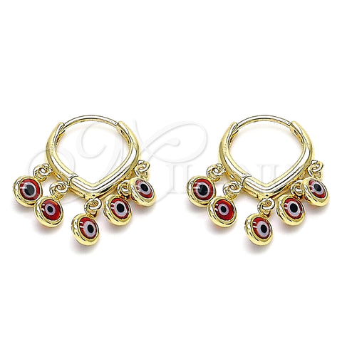 Argolla Huggie 02.63.2714.15 Oro Laminado, Diseño de Ojo Griego, Resinado Rojo, Tono Dorado