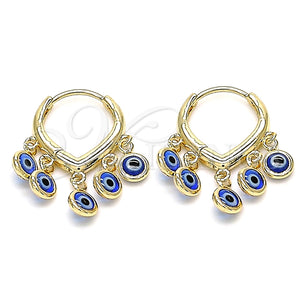 Argolla Huggie 02.63.2714.1.15 Oro Laminado, Diseño de Ojo Griego, Resinado Azul, Tono Dorado