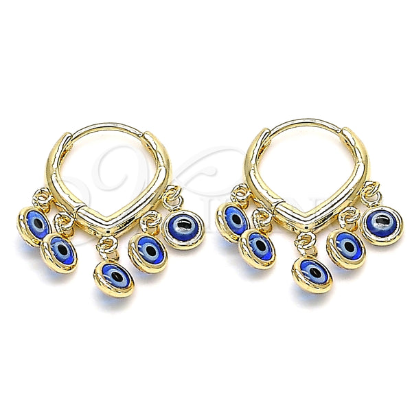Argolla Huggie 02.63.2714.1.15 Oro Laminado, Diseño de Ojo Griego, Resinado Azul, Tono Dorado