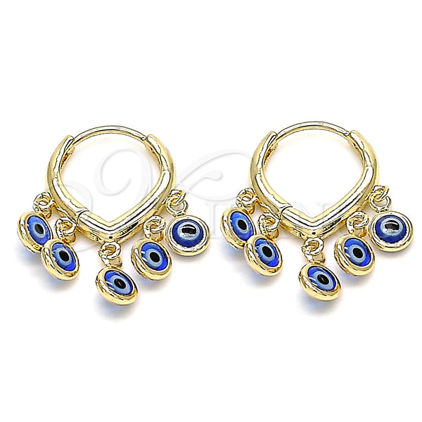 Argolla Huggie 02.63.2714.1.15 Oro Laminado, Diseño de Ojo Griego, Resinado Azul, Tono Dorado