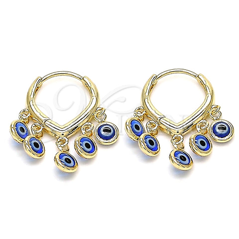 Argolla Huggie 02.63.2714.1.15 Oro Laminado, Diseño de Ojo Griego, Resinado Azul, Tono Dorado