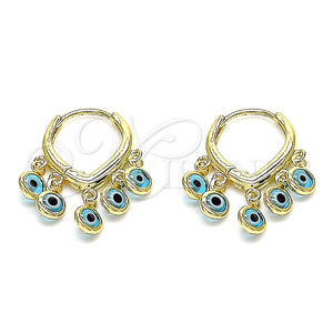 Argolla Huggie 02.63.2714.2.15 Oro Laminado, Diseño de Ojo Griego, Resinado Azul claro, Tono Dorado