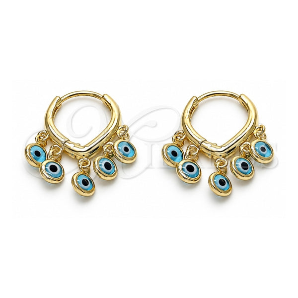Argolla Huggie 02.63.2714.2.15 Oro Laminado, Diseño de Ojo Griego, Resinado Azul claro, Tono Dorado