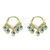 Argolla Huggie 02.63.2714.2.15 Oro Laminado, Diseño de Ojo Griego, Resinado Azul claro, Tono Dorado