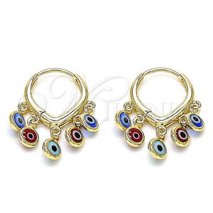 Argolla Huggie 02.63.2714.3.15 Oro Laminado, Diseño de Ojo Griego, Resinado Multicolor, Tono Dorado
