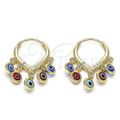 Argolla Huggie 02.63.2714.3.15 Oro Laminado, Diseño de Ojo Griego, Resinado Multicolor, Tono Dorado