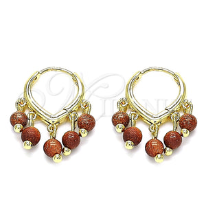 Argolla Huggie 02.63.2715.15 Oro Laminado, con Onix Negro Goldstone Venturina, Pulido, Tono Dorado