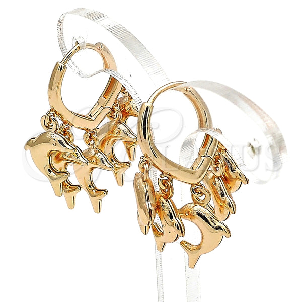 Argolla Huggie 02.63.2721.15 Oro Laminado, Diseño de Delfín, Pulido, Tono Dorado