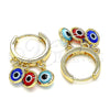 Argolla Huggie 02.63.2723.3.15 Oro Laminado, Diseño de Ojo Griego, Resinado Multicolor, Tono Dorado
