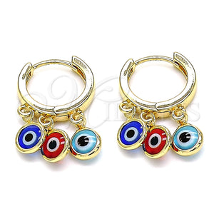 Argolla Huggie 02.63.2723.3.15 Oro Laminado, Diseño de Ojo Griego, Resinado Multicolor, Tono Dorado