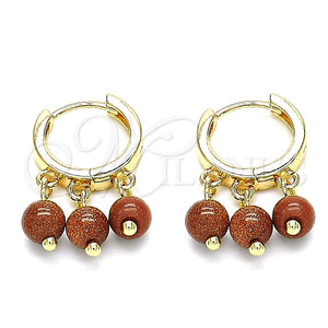 Argolla Huggie 02.63.2724.15 Oro Laminado, con Onix Negro Goldstone Venturina, Pulido, Tono Dorado