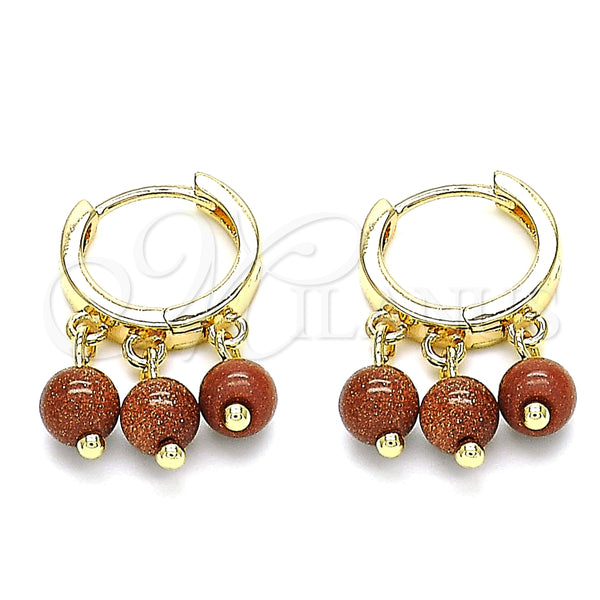 Argolla Huggie 02.63.2724.15 Oro Laminado, con Onix Negro Goldstone Venturina, Pulido, Tono Dorado