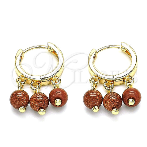 Argolla Huggie 02.63.2724.15 Oro Laminado, con Onix Negro Goldstone Venturina, Pulido, Tono Dorado