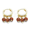 Argolla Huggie 02.63.2724.15 Oro Laminado, con Onix Negro Goldstone Venturina, Pulido, Tono Dorado