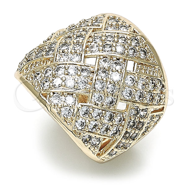 Anillo Multi Piedra 01.346.0013.08 Oro Laminado, con Blanca Micro Pave, Pulido, Tono Dorado (Size 8)