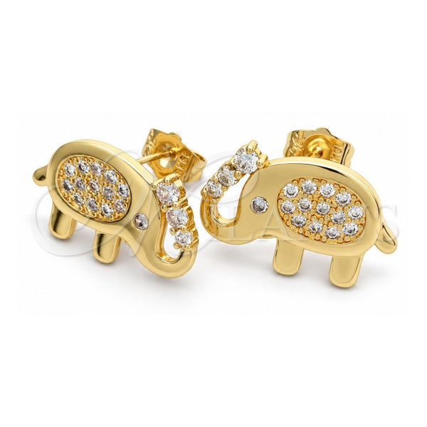 Arete Dormilona 02.377.0016.1 Oro Laminado, Diseño de Elefante, con Micro Pave Blanca, Pulido, Tono Dorado