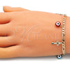 Pulsera de Dije 03.213.0134.07 Oro Laminado, Diseño de Ojo Griego y Cruz, Esmaltado Multicolor, Tono Dorado (04 MM Thickness, 7 Inches Length)