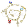 Pulsera de Dije 03.213.0134.07 Oro Laminado, Diseño de Ojo Griego y Cruz, Esmaltado Multicolor, Tono Dorado (04 MM Thickness, 7 Inches Length)