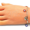 Pulsera de Dije 03.213.0135.07 Oro Laminado, Diseño de Ojo Griego y Mariposa, Esmaltado Multicolor, Tono Dorado (04 MM Thickness, 7 Inches Length)