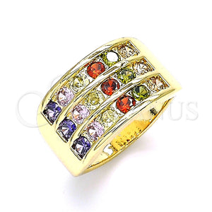 Anillo Multi Piedra 01.346.0017.1.08 Oro Laminado, con Multicolor Zirconia Cubica, Pulido, Tono Dorado (Size 8)