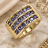 Anillo Multi Piedra 01.346.0017.3.09 Oro Laminado, con Zirconia Cubica Amatista, Pulido, Tono Dorado (Tamaño 9)