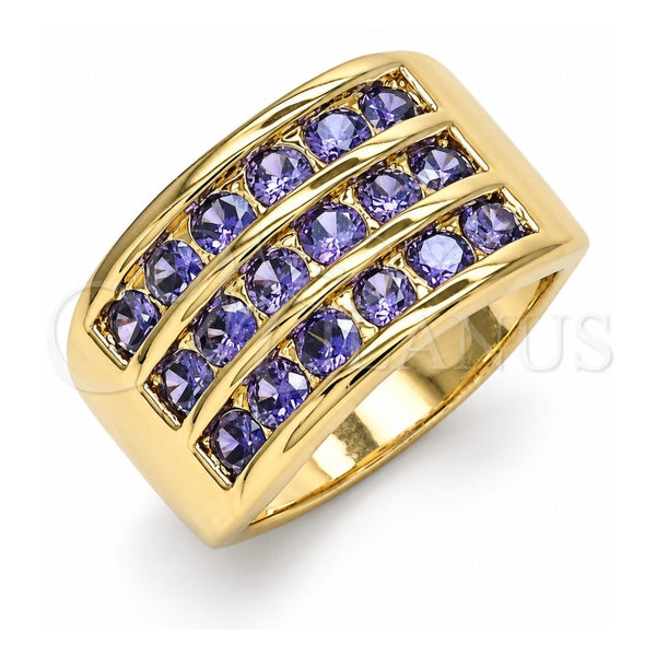 Anillo Multi Piedra 01.346.0017.3.09 Oro Laminado, con Zirconia Cubica Amatista, Pulido, Tono Dorado (Tamaño 9)