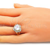 Anillo Multi Piedra 01.346.0018.09 Oro Laminado, Diseño de Corazón, con Blanca Zirconia Cubica, Pulido, Tono Dorado (Size 9)