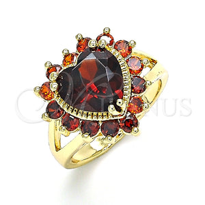 Anillo Multi Piedra 01.346.0018.2.09 Oro Laminado, Diseño de Corazón, con Granate Zirconia Cubica, Pulido, Tono Dorado (Size 9)