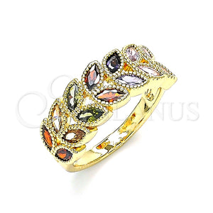 Anillo Multi Piedra 01.346.0019.1.09 Oro Laminado, Diseño de Oja, con Multicolor Zirconia Cubica, Pulido, Tono Dorado (Size 9)