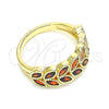 Anillo Multi Piedra 01.346.0019.2.07 Oro Laminado, Diseño de Oja, con Granate Zirconia Cubica, Pulido, Tono Dorado (Size 7)