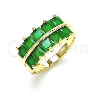 Anillo Multi Piedra 01.346.0020.3.07 Oro Laminado, con Verde Zirconia Cubica, Pulido, Tono Dorado (Size 7)