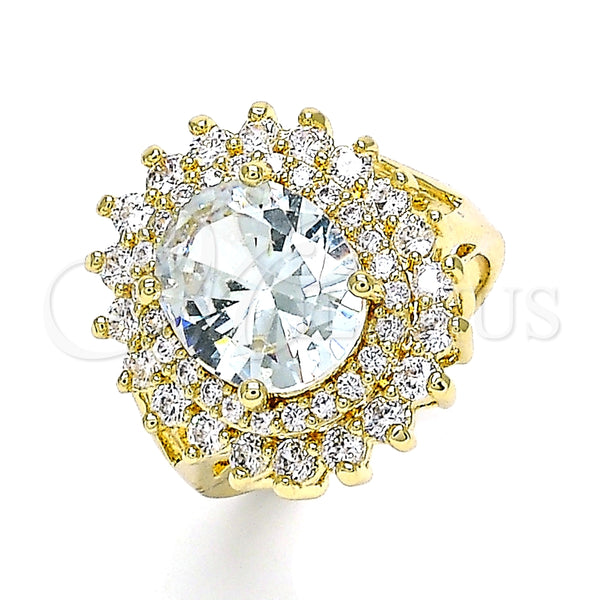 Anillo Multi Piedra 01.346.0021.09 Oro Laminado, con Blanca Zirconia Cubica, Pulido, Tono Dorado (Size 9)