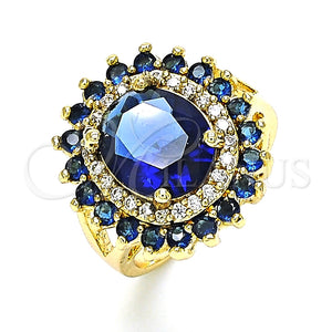 Anillo Multi Piedra 01.346.0021.4.07 Oro Laminado, con Zafiro Azul and Blanca Zirconia Cubica, Pulido, Tono Dorado (Size 7)