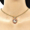 Dije Elegante 05.253.0114.1 Oro Laminado, Diseño de Elefante y Corazón, con Granate and Blanca Cristal, Pulido, Tono Dorado