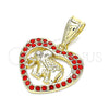Dije Elegante 05.253.0114.1 Oro Laminado, Diseño de Elefante y Corazón, con Granate and Blanca Cristal, Pulido, Tono Dorado