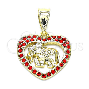Dije Elegante 05.253.0114.1 Oro Laminado, Diseño de Elefante y Corazón, con Granate and Blanca Cristal, Pulido, Tono Dorado