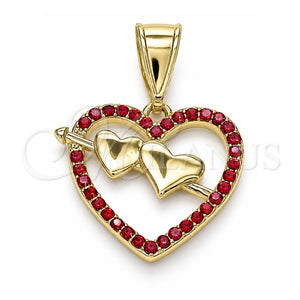 Dije Elegante 05.253.0096.1 Oro Laminado, Diseño de Corazón, con Granate Cristal, Pulido, Tono Dorado