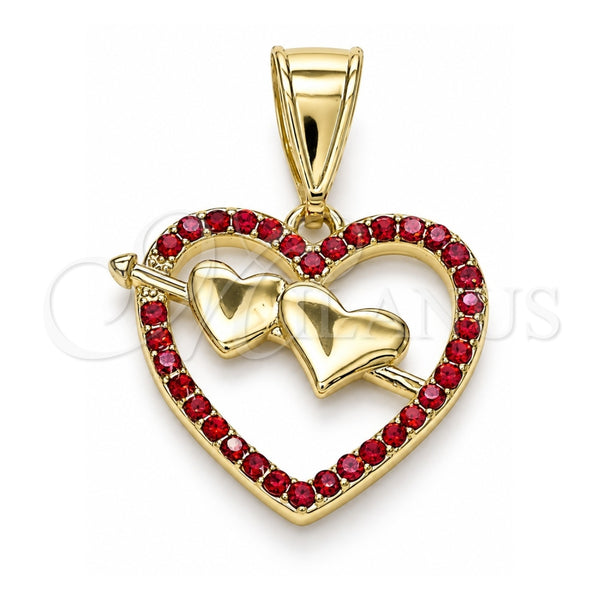 Dije Elegante 05.253.0096.1 Oro Laminado, Diseño de Corazón, con Granate Cristal, Pulido, Tono Dorado
