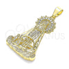 Dije Religioso 05.253.0153 Oro Laminado, Diseño de Caridad del Cobre, con Blanca Zirconia Cubica, Pulido, Tono Dorado