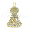 Dije Religioso 05.253.0153 Oro Laminado, Diseño de Caridad del Cobre, con Blanca Zirconia Cubica, Pulido, Tono Dorado