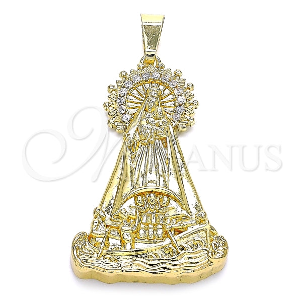 Dije Religioso 05.253.0154 Oro Laminado, Diseño de Caridad del Cobre, con Zirconia Cubica Blanca, Pulido, Dorado