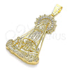 Dije Religioso 05.253.0154 Oro Laminado, Diseño de Caridad del Cobre, con Blanca Zirconia Cubica, Pulido, Tono Dorado