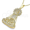 Dije Religioso 05.253.0154 Oro Laminado, Diseño de Caridad del Cobre, con Blanca Zirconia Cubica, Pulido, Tono Dorado