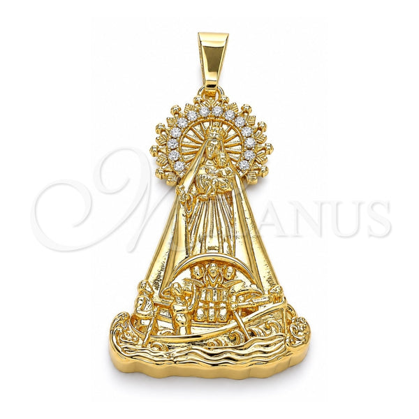 Dije Religioso 05.253.0154 Oro Laminado, Diseño de Caridad del Cobre, con Blanca Zirconia Cubica, Pulido, Tono Dorado