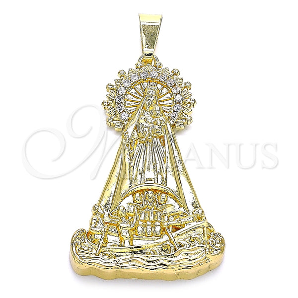 Dije Religioso 05.253.0154 Oro Laminado, Diseño de Caridad del Cobre, con Blanca Zirconia Cubica, Pulido, Tono Dorado