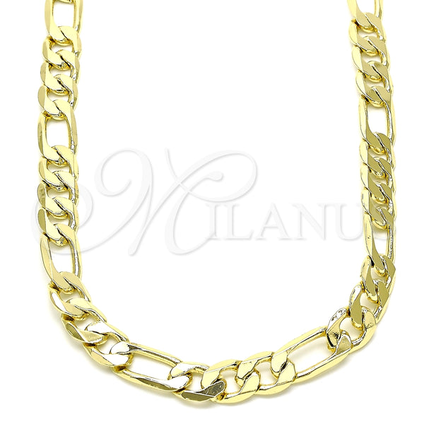 Gargantilla Basica 03.213.0095.28 Oro Laminado, Diseño de Figaro, Pulido, Tono Dorado (09 MM Thickness, 28 Inches Length)